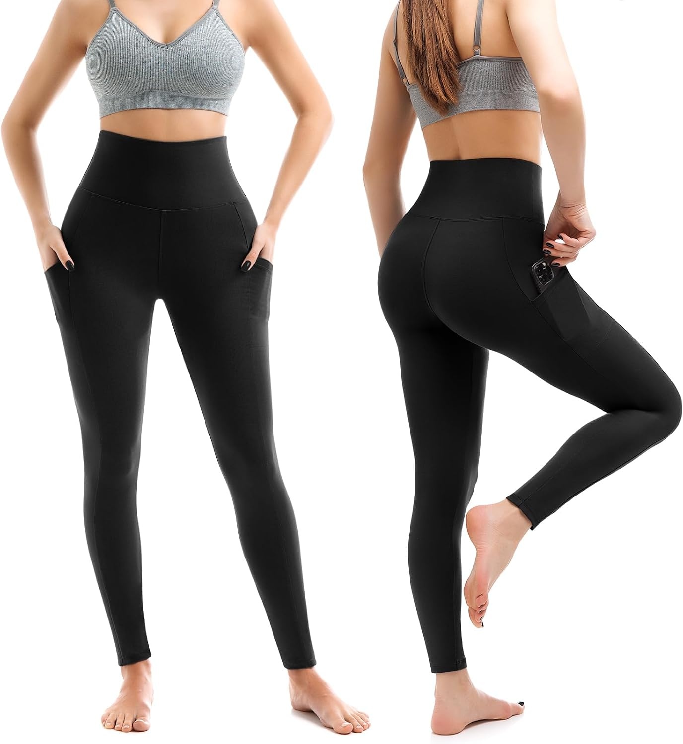 image:imageLeafigure 2er Pack High Waist Leggings Damen mit Taschen2 Pack Schwarze