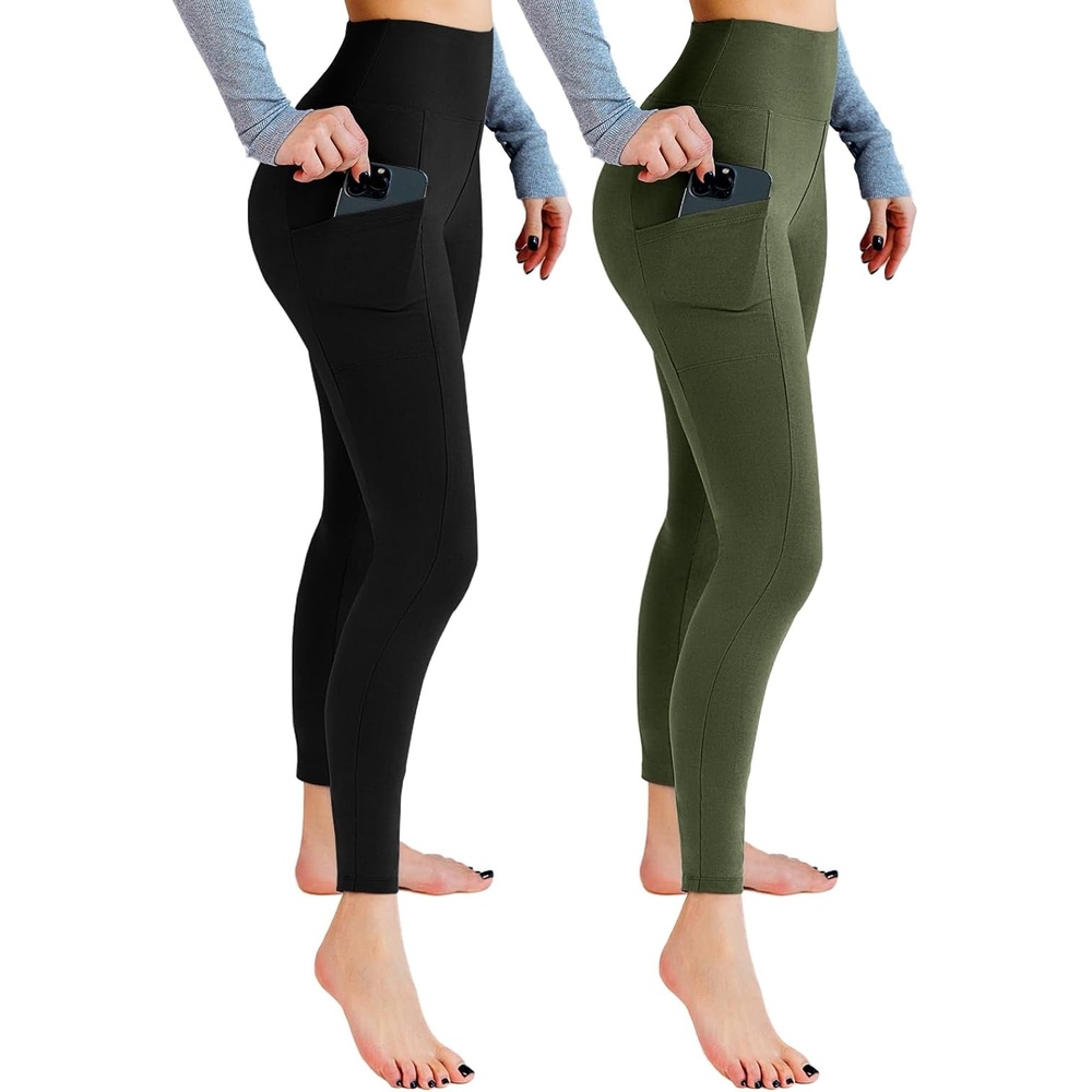 image:imageLeafigure 2er Pack High Waist Leggings Damen mit Taschen2 Pack SchwarzeArmeegrn