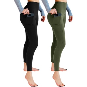Leafigure 2er Pack High Waist Leggings Damen mit Taschen(2 Pack Schwarze/Armeegrün)