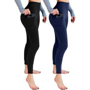 Leafigure 2er Pack High Waist Leggings Damen mit Taschen(2 Pack Schwarze/Navyblau)