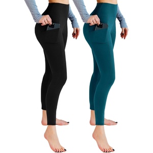 Leafigure 2er Pack High Waist Leggings Damen mit Taschen(2 Stück  Schwarz/Blaugrün)