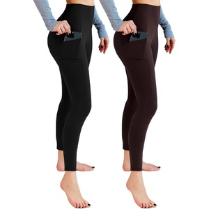 Leafigure 2er Pack High Waist Leggings Damen mit Taschen(Schwarze/Braun)