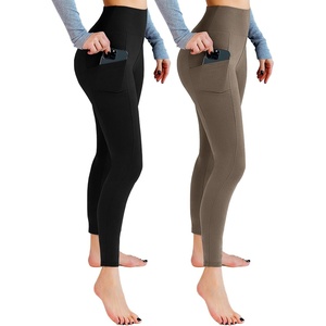 Leafigure 2er Pack High Waist Leggings Damen mit Taschen(Schwarze/Khaki)